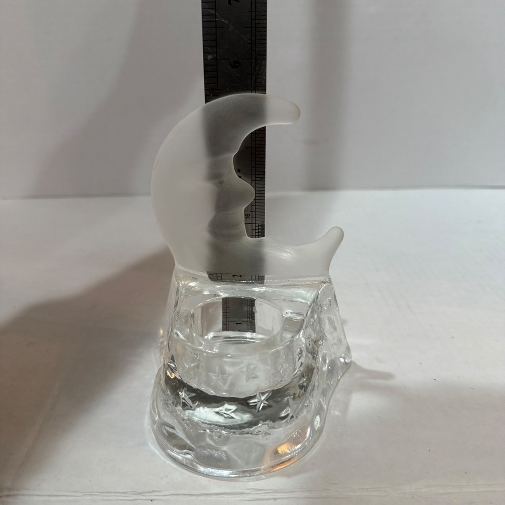 Vintage Frosted Glass Crescent Man in the Moon Star Votive Candle Holder Y2K 90s - Picture 7 of 10
